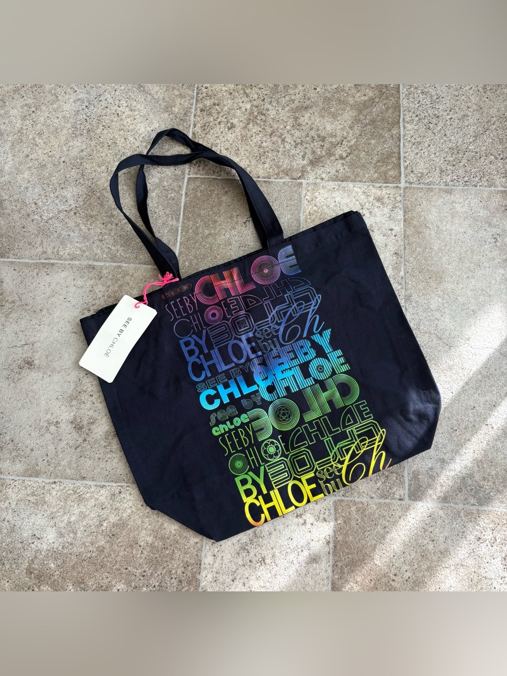 See By Chloe navy Tote with Multicolor Gradient Logo